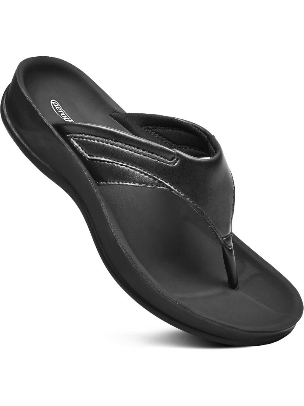Women's All Black Comfortable Arch Support Flip Flops Orthotic Thong Sandals